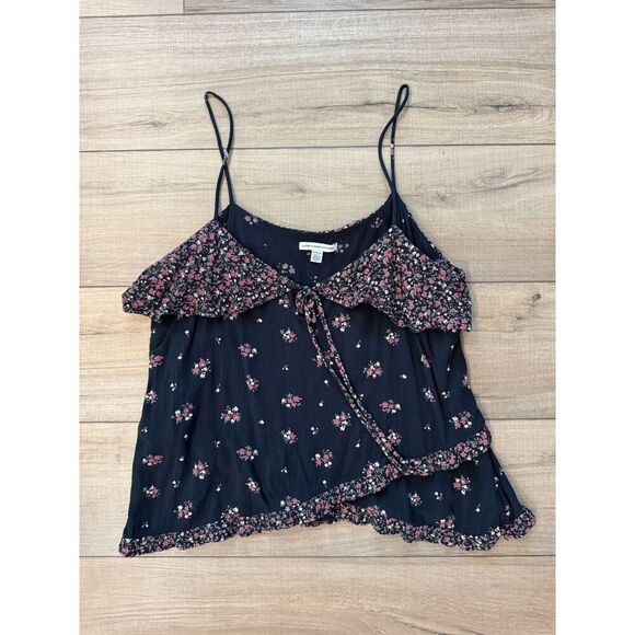 American Eagle Outfitters Tops - American Eagle Black Viscose Tank Top M Medium Floral Layered Tank Women’s